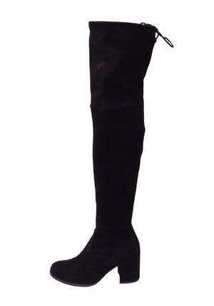 Stuart Weitzman black suede over-the-knee boots with block heel and tie detail