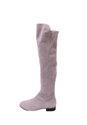 Stuart Weitzman grey suede over-the-knee boots with low block heel