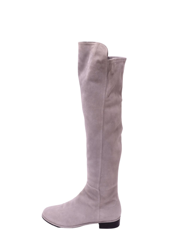 Stuart Weitzman grey suede over-the-knee boots with low block heel