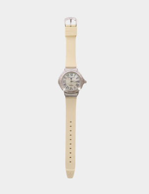 "Swiss Legend cream silicone strap women's watch with crystal bezel and Roman numeral dial"

