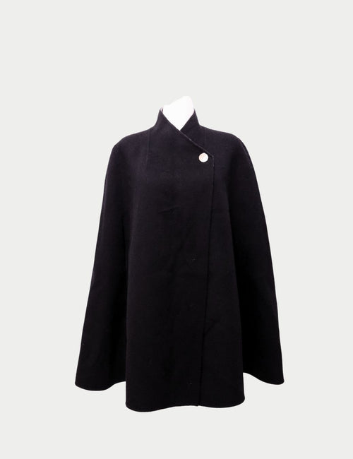 Black Ted Baker wool cape coat with gold-tone button closure