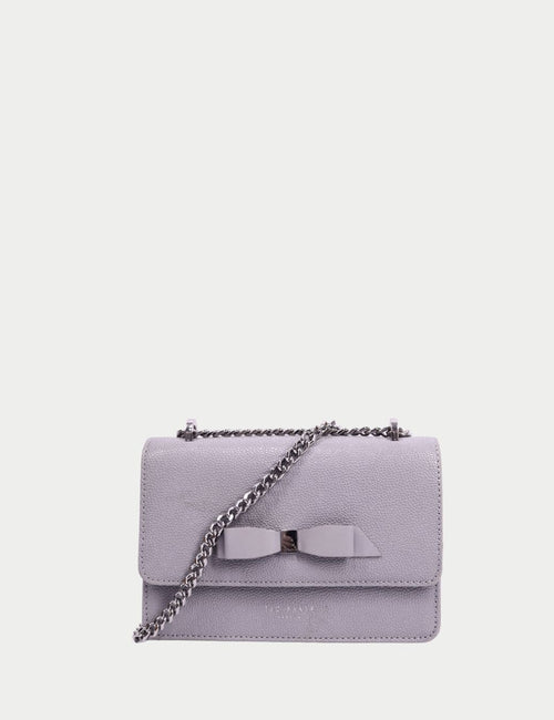 Ted Baker grey leather crossbody bag with bow detail and silver chain strap