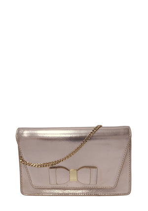 Ted Baker Metallic Looped Bow rose gold crossbody bag with chain strap