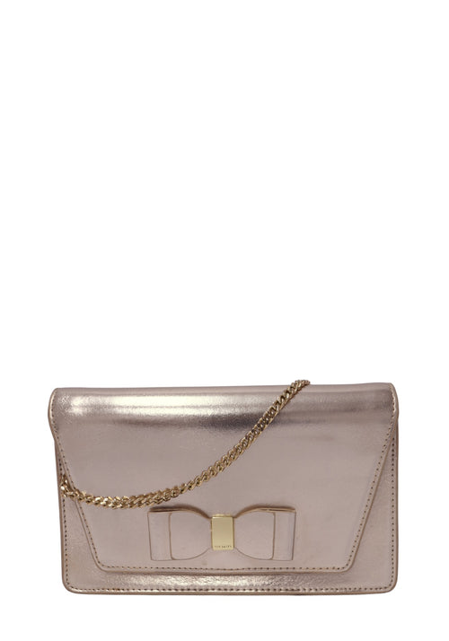 Ted Baker Metallic Looped Bow rose gold crossbody bag with chain strap