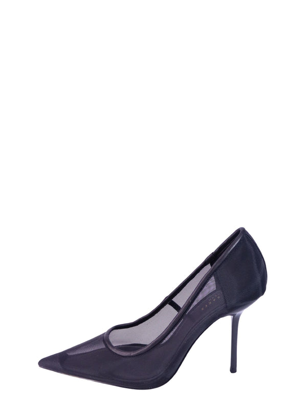 Ted Baker black sheer mesh pointed toe pumps with slim stiletto heels.