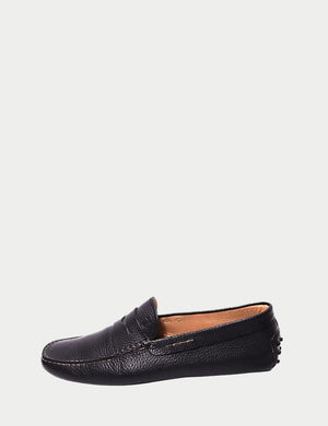 Tod’s black pebbled leather driving loafers