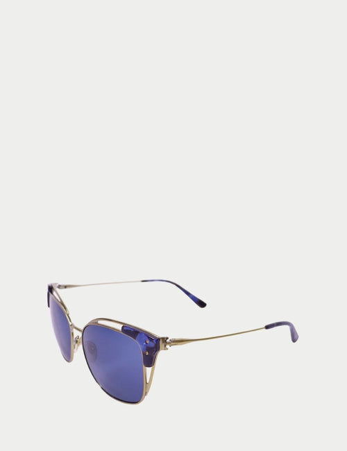 Tory Burch women’s sunglasses with gold metal frame and blue lenses