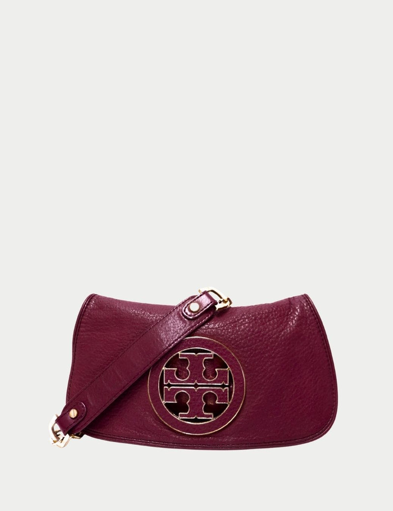 Tory Burch burgundy leather crossbody bag with gold logo