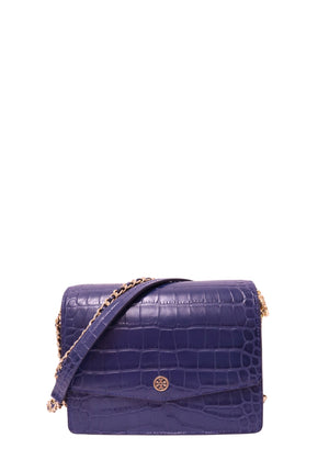 Tory Burch Robinson navy blue croc-embossed leather convertible shoulder bag with gold-tone hardware
