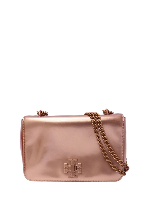 Tory Burch metallic gold chain shoulder bag with double T logo