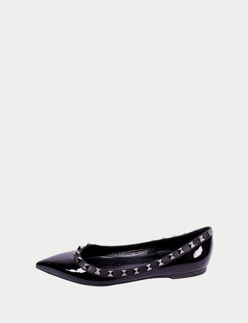 Valentino black patent leather Rockstud ballerina flats with pointed toe