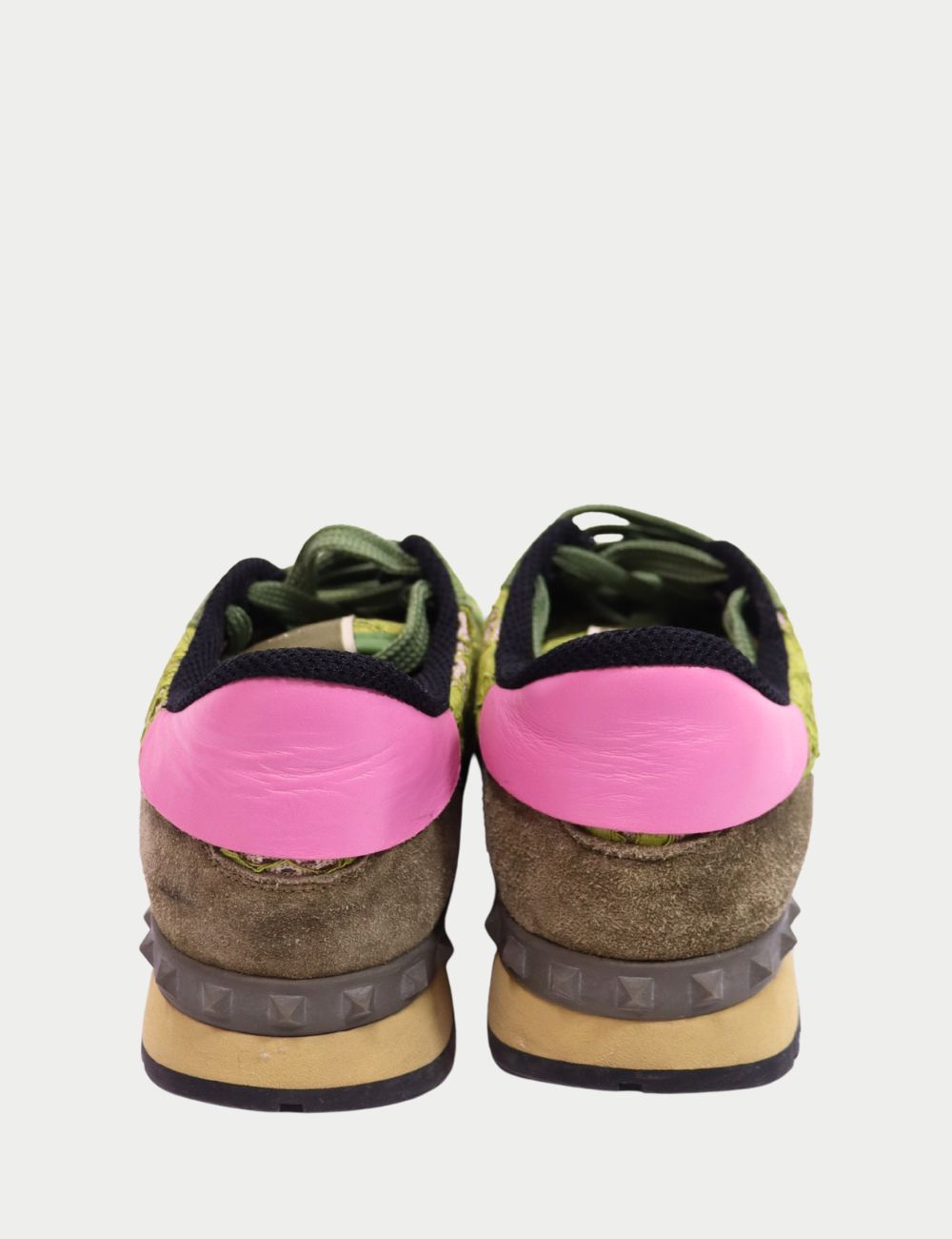 Valentino Garavani Multi-Print Rockrunner Sneakers
Bold and unmistakably luxe, these Valentino Garavani Rockrunner sneakers blend multiple textures and prints in a statement-making silhouette. Featuring a mix of green suede, floral lace mesh, olive canvas Valentino Garavani Multi-Print Rockrunner Sneakers
Bold and unmistakably luxe, these Valentino Garavani Rockrunner sneakers blend multiple textures and prints in a statement-making silhouette. Featuring a mix of green suede, floral lace mesh, olive canvas