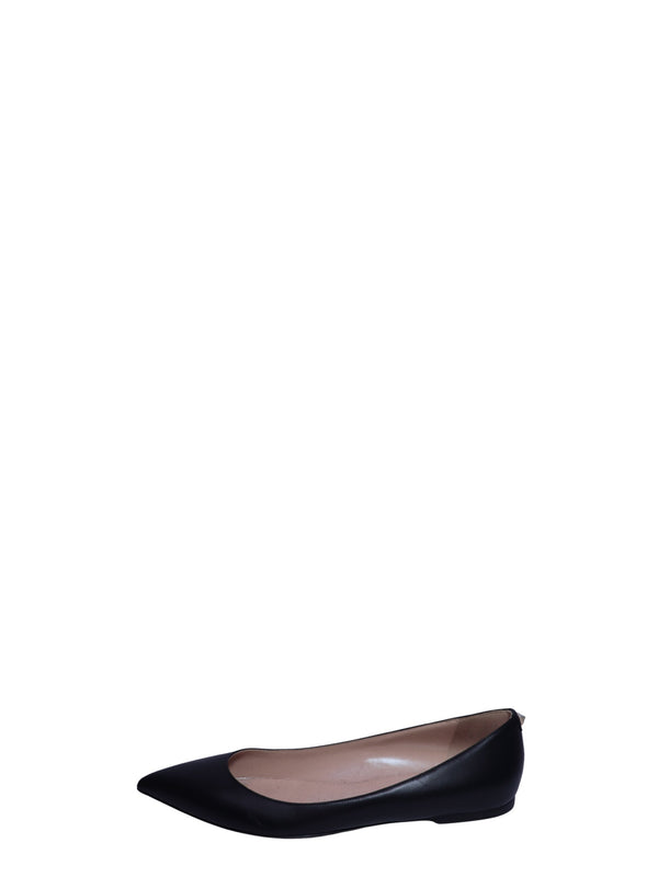 Valentino Garavani black leather pointed-toe ballet flats with a sleek minimalist design.