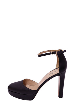 Valentino Garavani black leather platform pumps with ankle strap and high block heel