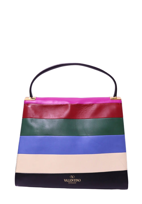Valentino Garavani multicolor color-block leather shoulder bag with black strap and gold-tone hardware