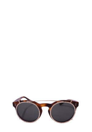 Valentino tortoiseshell round sunglasses with crystal embellished metal rims