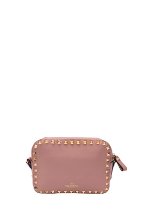 Valentino Garavani pink leather Rockstud camera bag with gold-tone pyramid studs