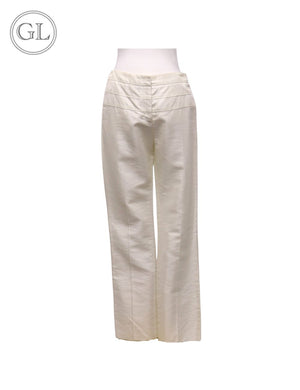 "Valentino white wide-leg trousers with high-rise waist and seam detail"

