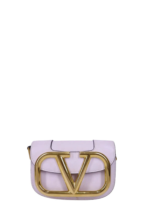 Valentino Garavani SuperVee ivory leather shoulder bag with oversized gold V logo hardware