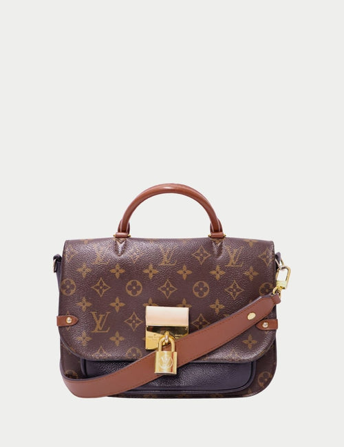 Louis Vuitton Monogram top-handle satchel with brown strap and gold LV padlock