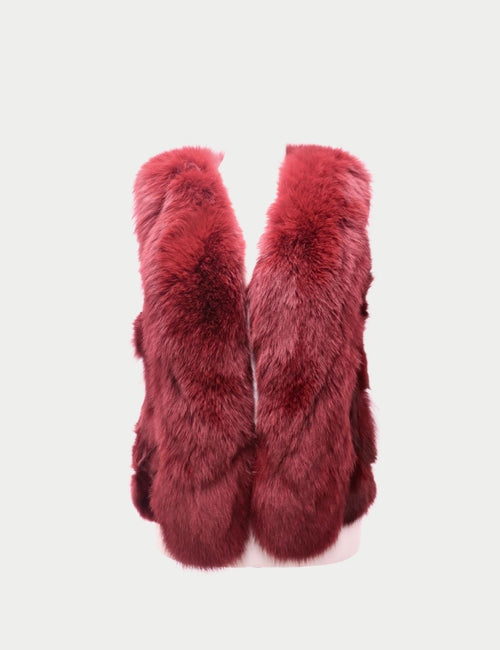Vero Moda red faux fur vest, front view, sleeveless design