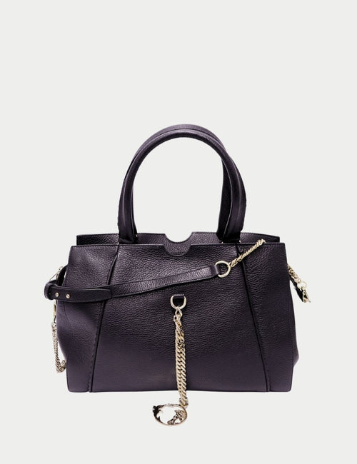 Versace black leather shoulder bag with gold chain detail and dual handles