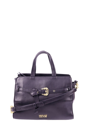 Versace Jeans Couture black leather top handle bag with belt detail and gold hardware