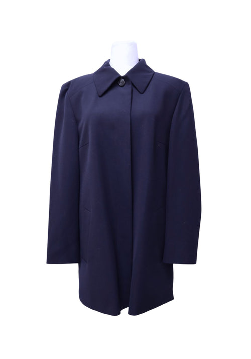 Givenchy navy longline jacket with pointed collar and front pockets