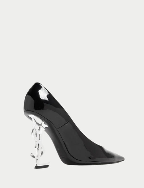 Saint Laurent Opyum black patent leather pumps with silver YSL heel