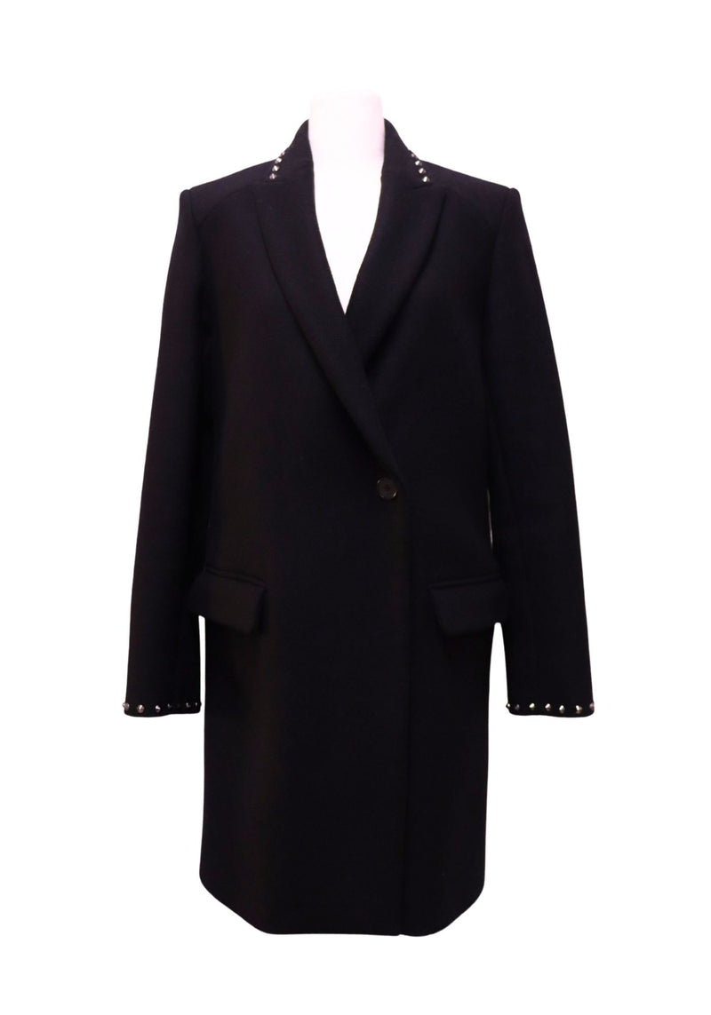 Zadig & Voltaire black long blazer with silver-tone studded collar and cuffs