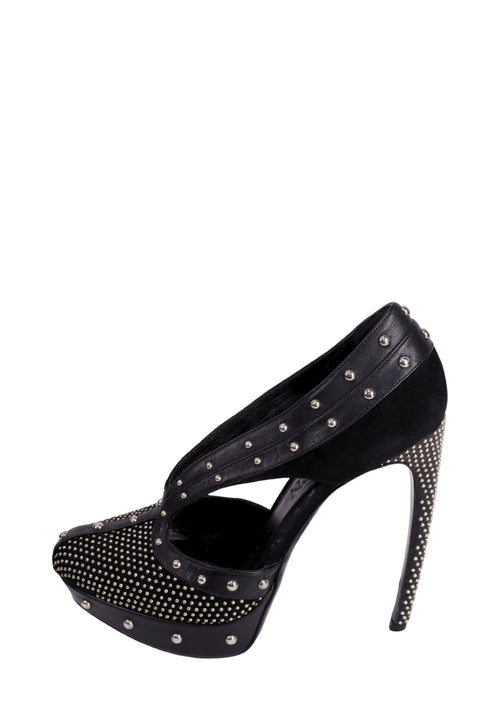 Alexander McQueen black studded platform heels with cut-out design and high stiletto heel
