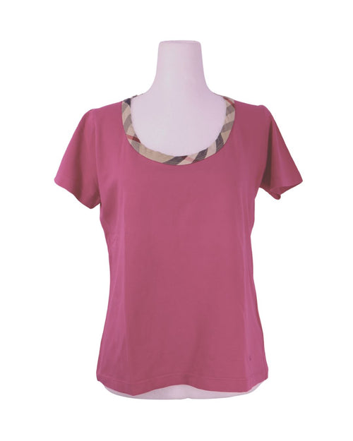 Burberry pink top with signature check trim neckline