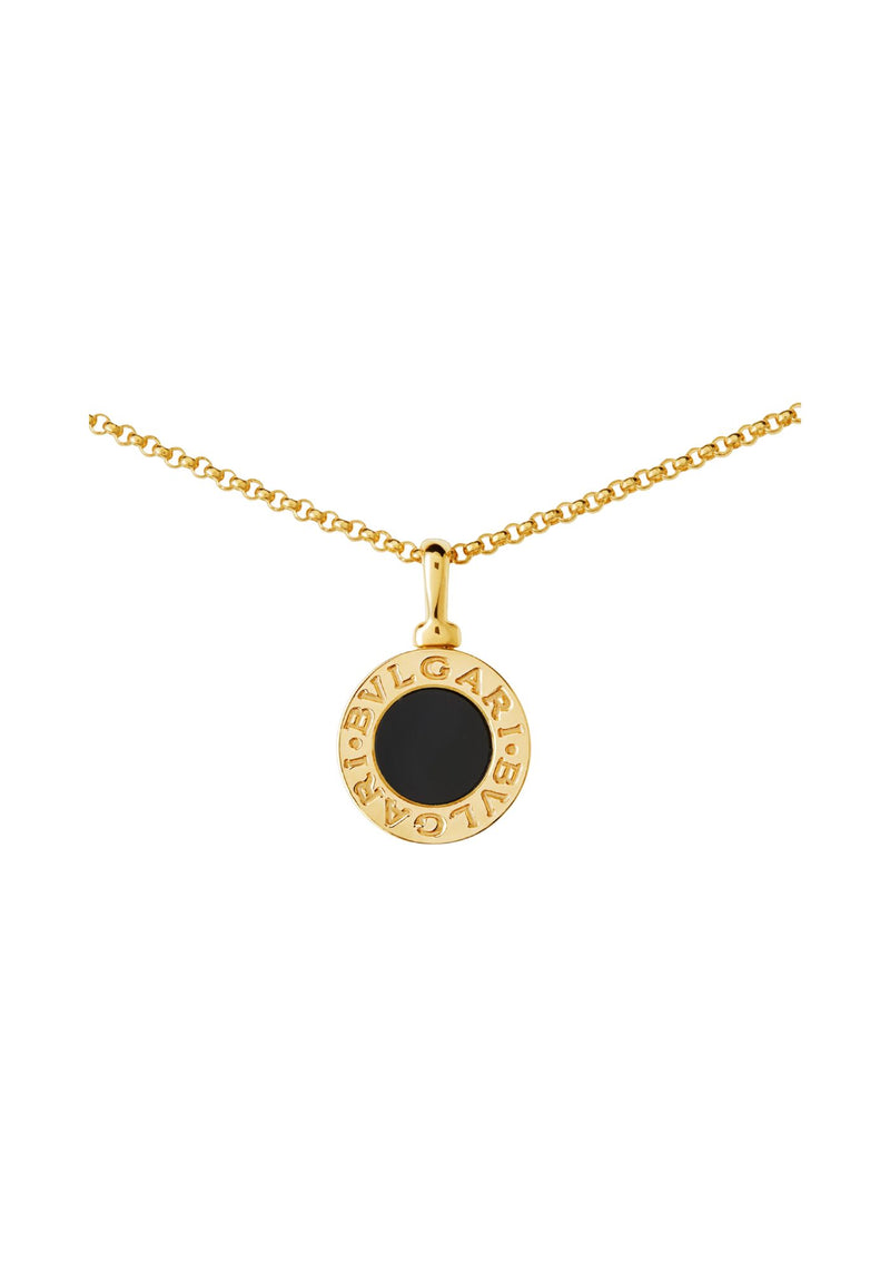 Bvlgari B.zero1 gold pendant necklace with black inlay and engraved logo on fine chain
