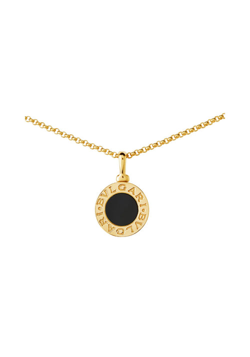 Bvlgari B.zero1 gold pendant necklace with black inlay and engraved logo on fine chain