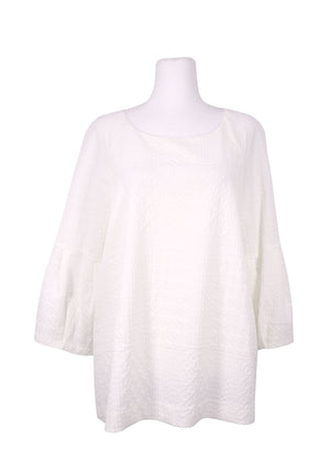 Calvin Klein white textured blouse with relaxed fit and elbow-length sleeves