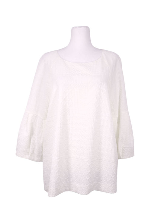 Calvin Klein white textured blouse with relaxed fit and elbow-length sleeves