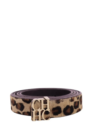 Carolina Herrera leopard print haircalf belt with CH logo buckle