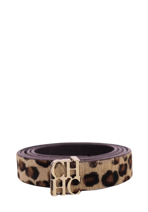 Carolina Herrera leopard print haircalf belt with CH logo buckle