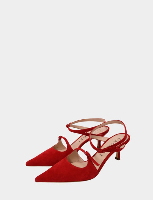 Casadei red suede ankle strap heels