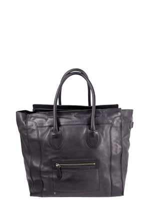 Céline Luggage Tote black leather bag with front zip pocket and top handles