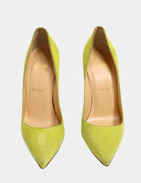Christian Louboutin lime green suede pointed-toe heels with red soles

