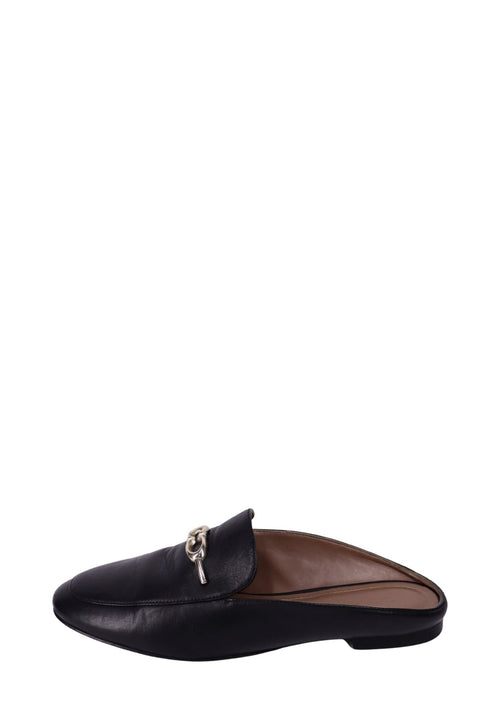 Coach black leather mule loafers with chain detail 