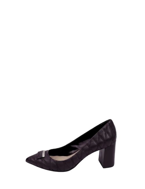 DKNY dark brown quilted leather pointed toe pumps with block heel