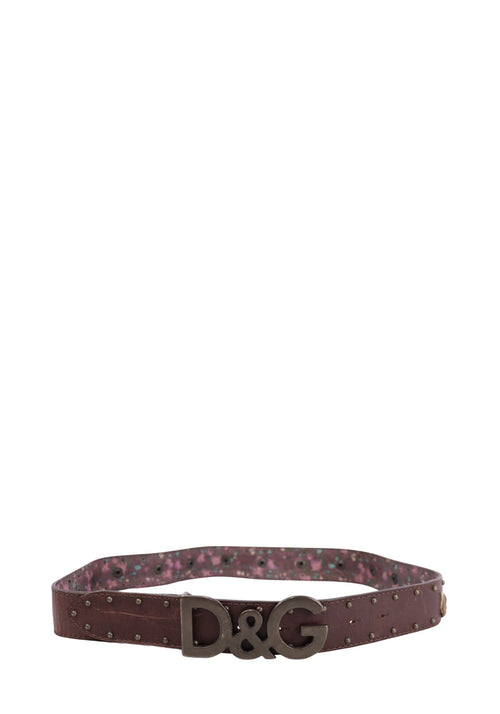 Dolce & Gabbana D&G brown leather belt with pony hair panel and large logo buckle