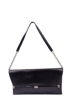 Diane von Furstenberg black leather shoulder bag with chain strap and flap closure