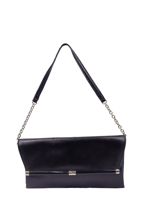 Diane von Furstenberg black leather shoulder bag with chain strap and flap closure