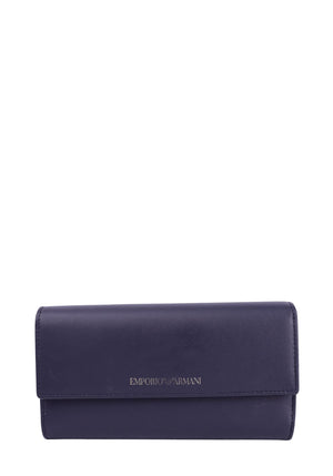 Emporio Armani navy leather wallet with fold-over flap and logo detail 