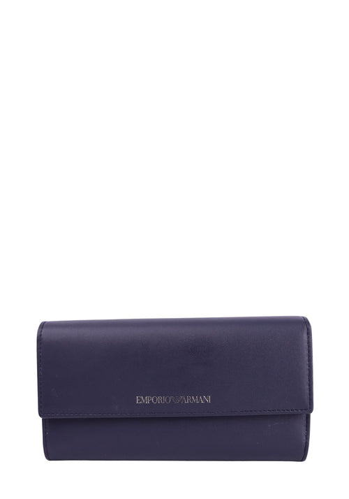 Emporio Armani navy leather wallet with fold-over flap and logo detail 