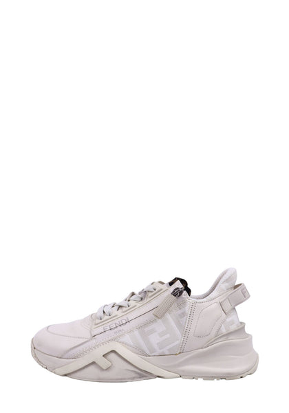 Fendi Flow white leather and mesh sneakers with FF logo detailing and chunky sculpted rubber soles.