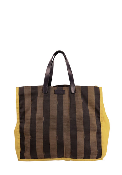 Fendi striped canvas tote bag with leather handles